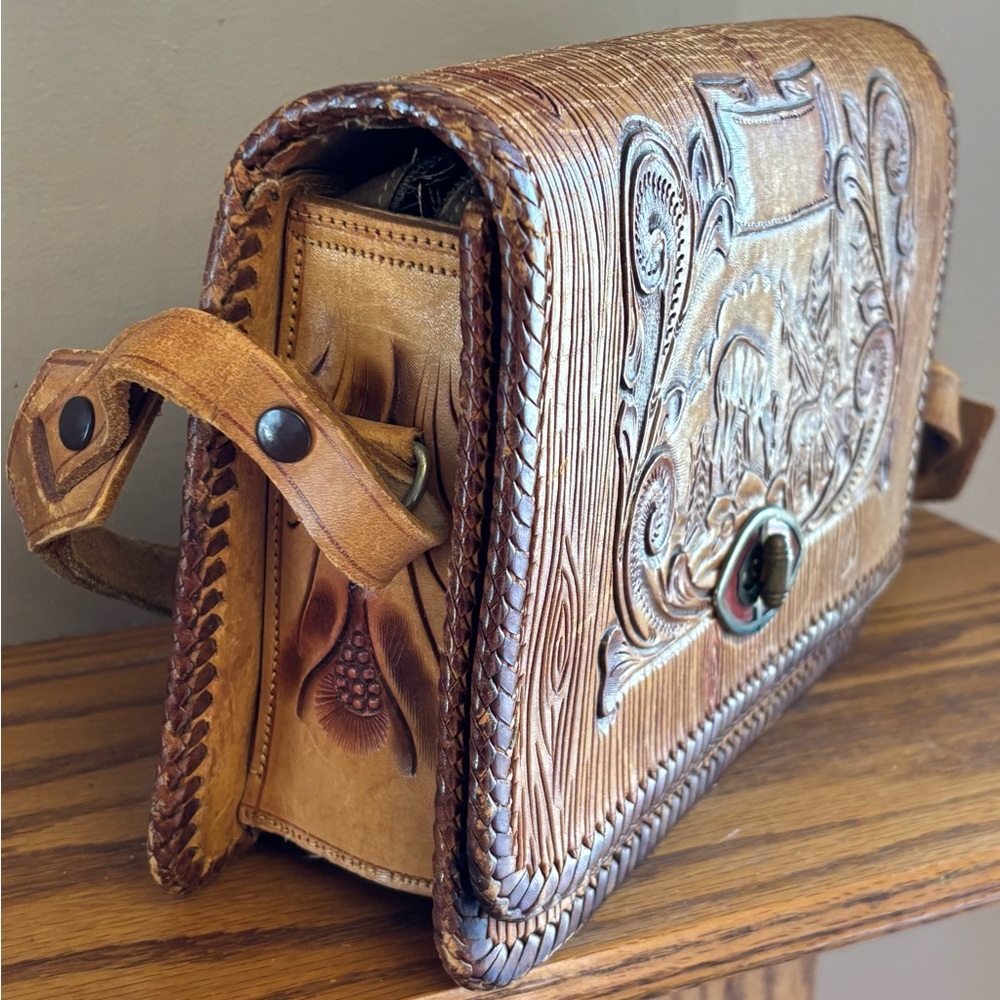 Vintage Tooled Leather Clutch with Deer Design - Picture 3 of 8